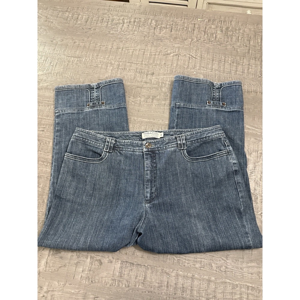Tribal Jeans Women's 12 Wide Leg Stretch Denim Pants Blue Cropped Trouser Style